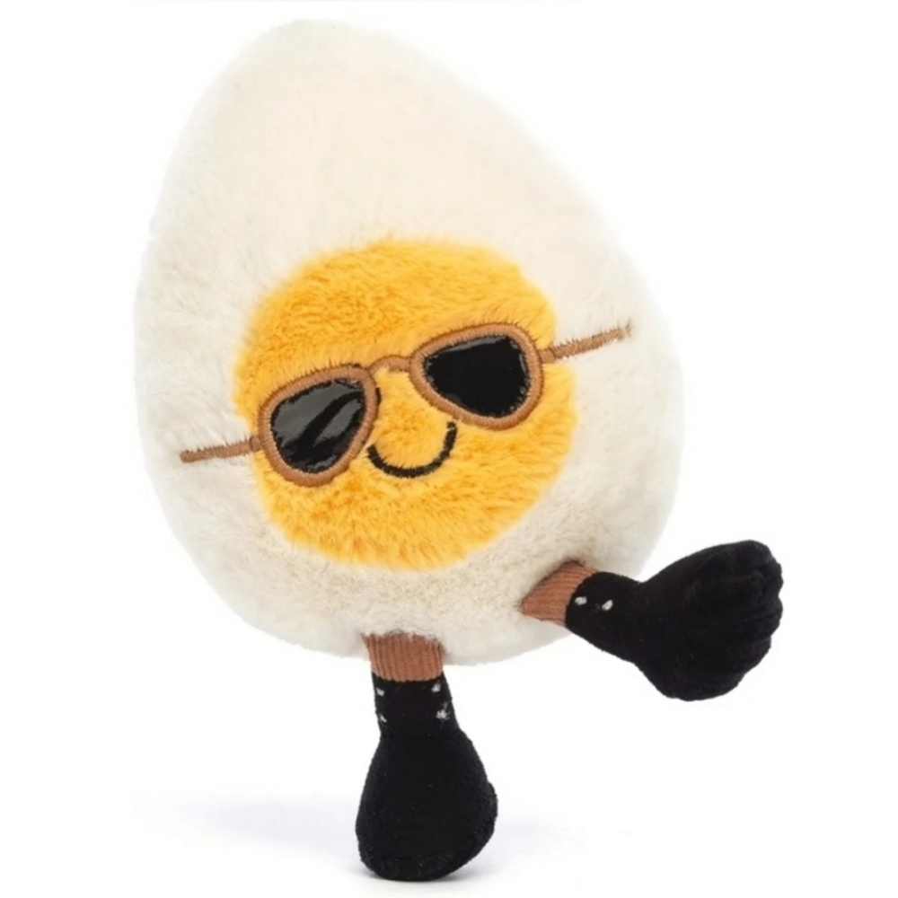 Jellycat Sunny Egg Plush in White, Yellow, Black